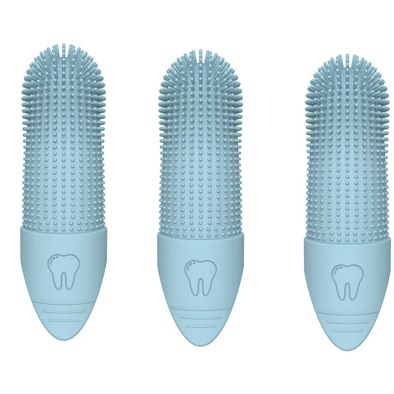 Soft Silica Gel Toothbrush For Dog and Cat Dental Kit: 3 Food Grade Silicone Dog and Cat Finger Toothbrushes For 360 Cleanings