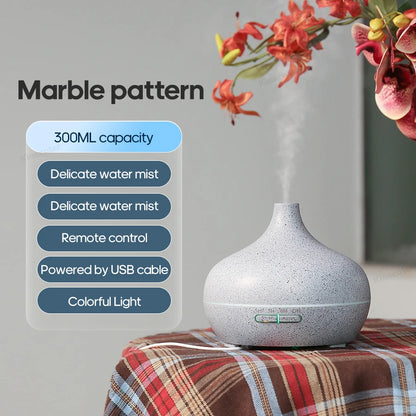 Wood Grain Aromatherapy Diffuser 300ml Essential Aroma Oils Ultrasonic Air Humidifier 3 Timers USB Color Light