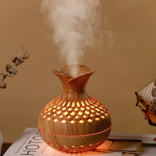 Wood Grain Vase Humidifier Household Electric Ultrasonic Air Humidifier Desktop Essential Oil Diffuser Air Purifier Home Room
