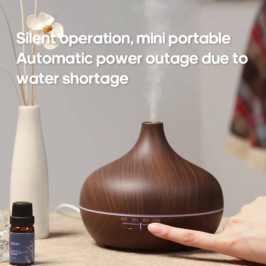Wood Grain Aromatherapy Diffuser 300ml Essential Aroma Oils Ultrasonic Air Humidifier 3 Timers USB Color Light