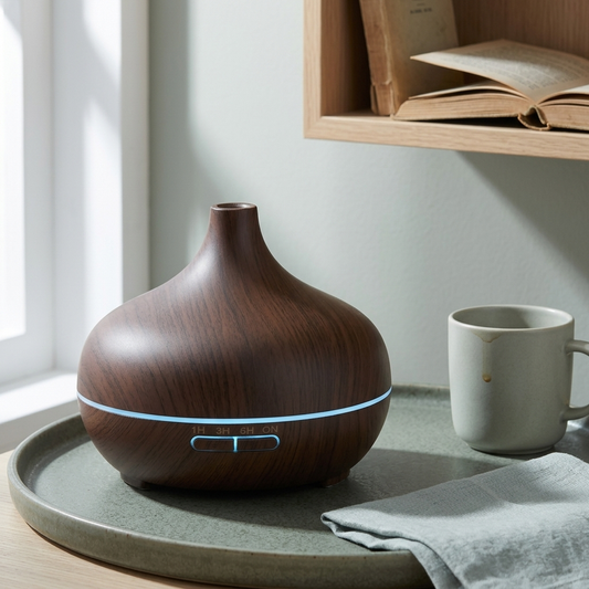 KINSCOTER Wood Grain Aromatherapy Diffuser 300ml Essential Aroma Oils Ultrasonic Air Humidifier 3 Timers USB Color Light