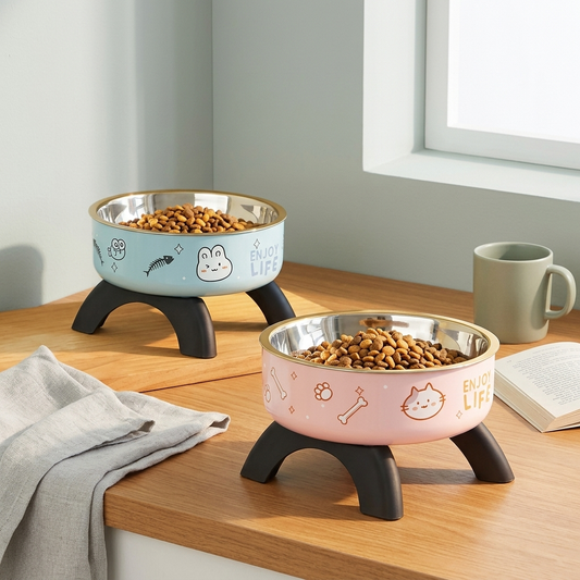Stainless Steel Pet Bowl – Anti-Tip Elevated Design with Non-Slip Silicone Base & Chew-Proof Edge for Small Cats/Dogs Feeding